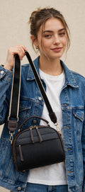Women's Small Dome Crossbody Bag - Soft PU Leather Satchel Bag 22x10x18cm