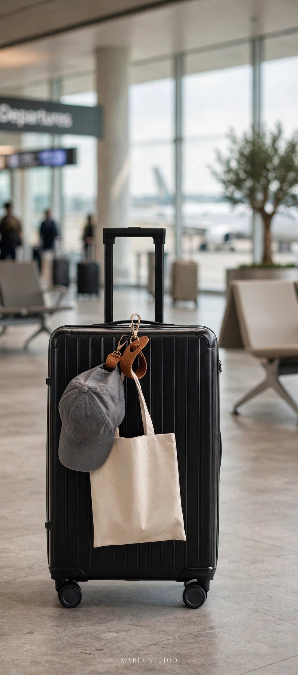 Travel Hat Clip Holder

Never lose your hat again! Securely clip your hat, cap, mask or gloves to any bag, backpack or suitcase.

- Material: Premium Faux Leather + Metal Clasp
- Windproof double-layer design
- Fits: Bags, backpacks.