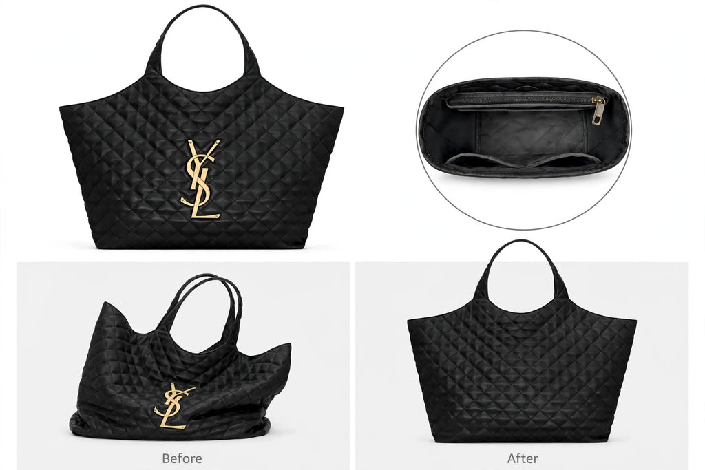 Bag for reference only. Selling insert only. Not affiliated with the referenced brand.
Compatible with Saint Laurent ICARE Maxi Shopping Bag
Size: 30x13x17cm - True snug fit