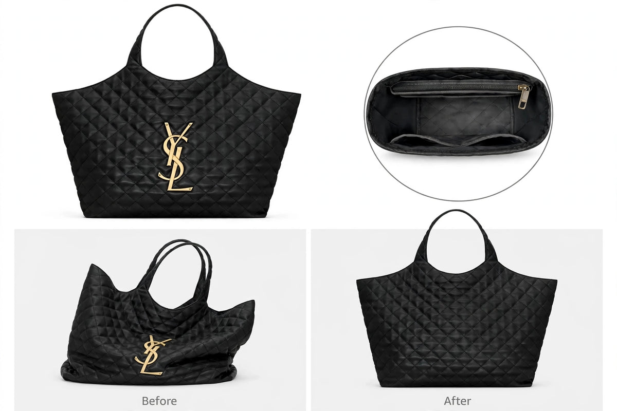Bag for reference only. Selling insert only. Not affiliated with the referenced brand.
Compatible with Saint Laurent ICARE Maxi Shopping Bag
Size: 30x13x17cm - True snug fit