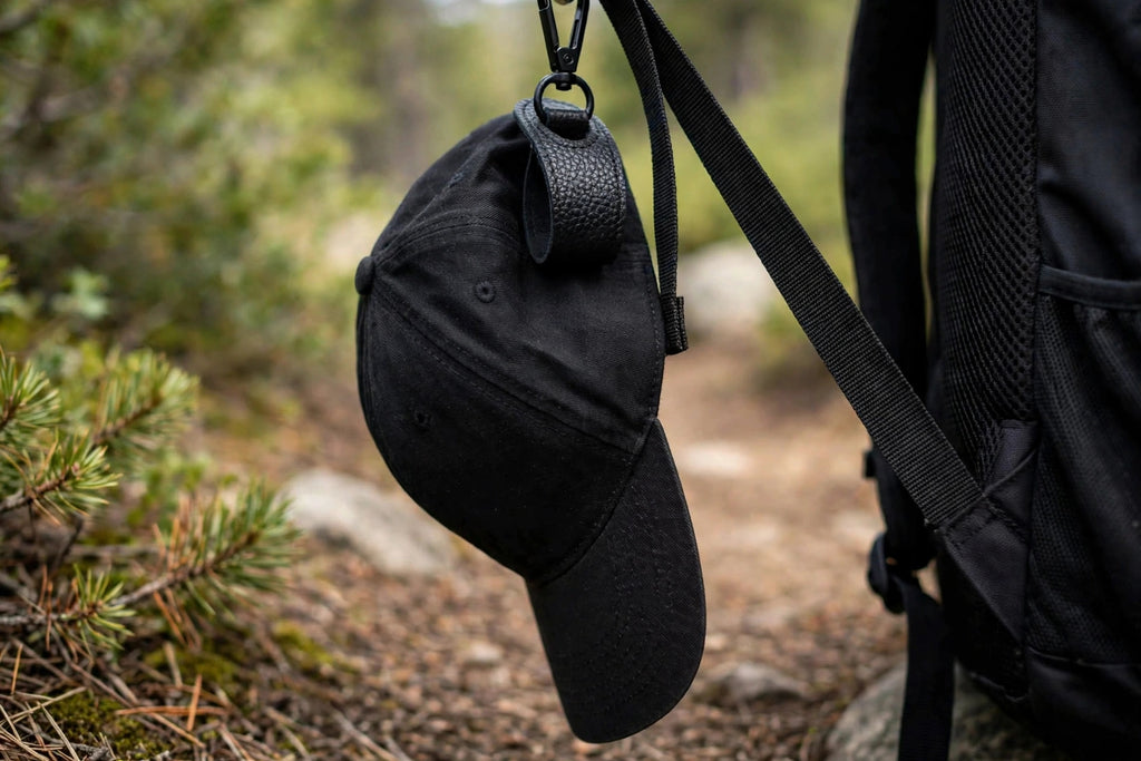 Travel Hat Clip Holder

Never lose your hat again! Securely clip your hat, cap, mask or gloves to any bag, backpack or suitcase.

- Material: Premium Faux Leather + Metal Clasp
- Windproof double-layer design
- Fits: Bags, backpacks.